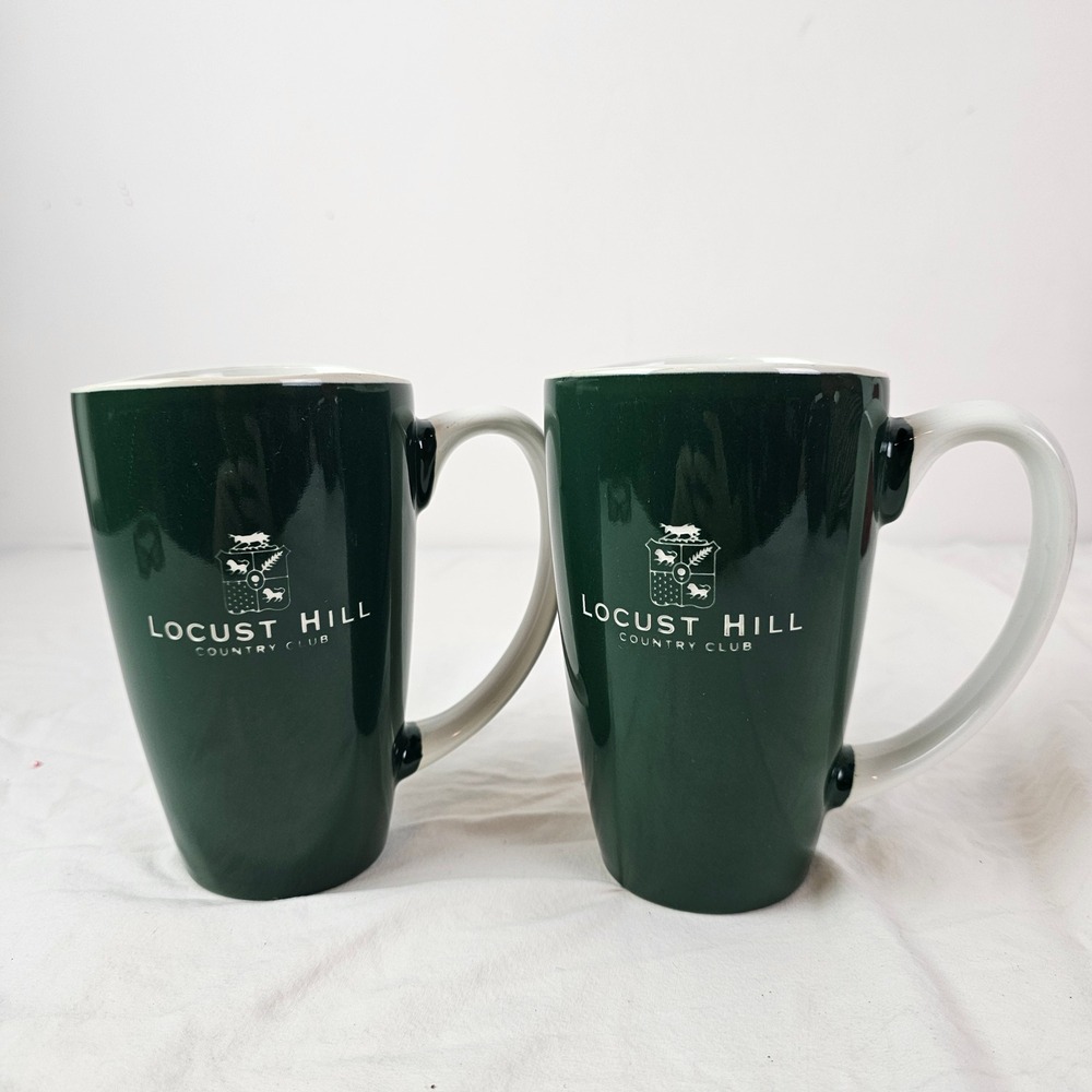 Locust Hill Country Club NY Coffee Mugs Set 2 Golf Green Ceramic Tall 6 inch